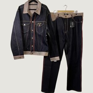 NWT Y2K Sean John Yakuza Bikers Raw Selvedge Denim Jacket & Jeans Set XXL/42